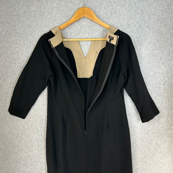 Talbots Black Tan V‎ Neck Dress 3/4 Sleeve Ponte Sheath Career Size 6 Petite 6P - Picture 6 of 11